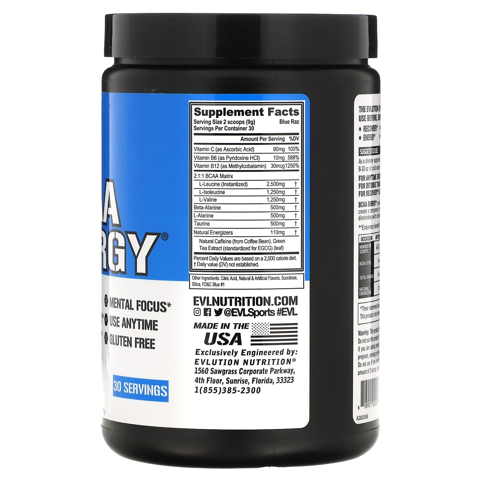 BCAA ENERGY - Blue Raz - 9.52 oz (270 g) - EVLution Nutrition