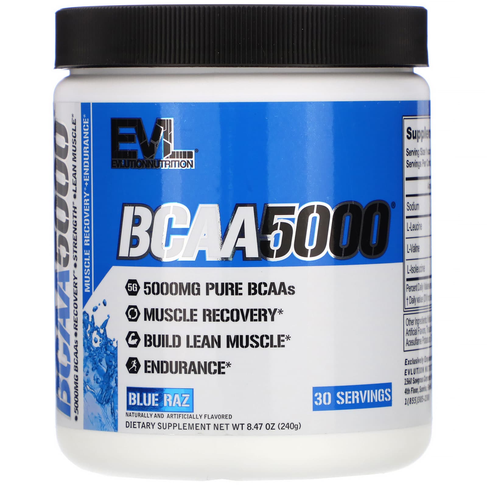 BCAA5000 - Blue Raz - 8.47 oz (240 g) - EVLution Nutrition