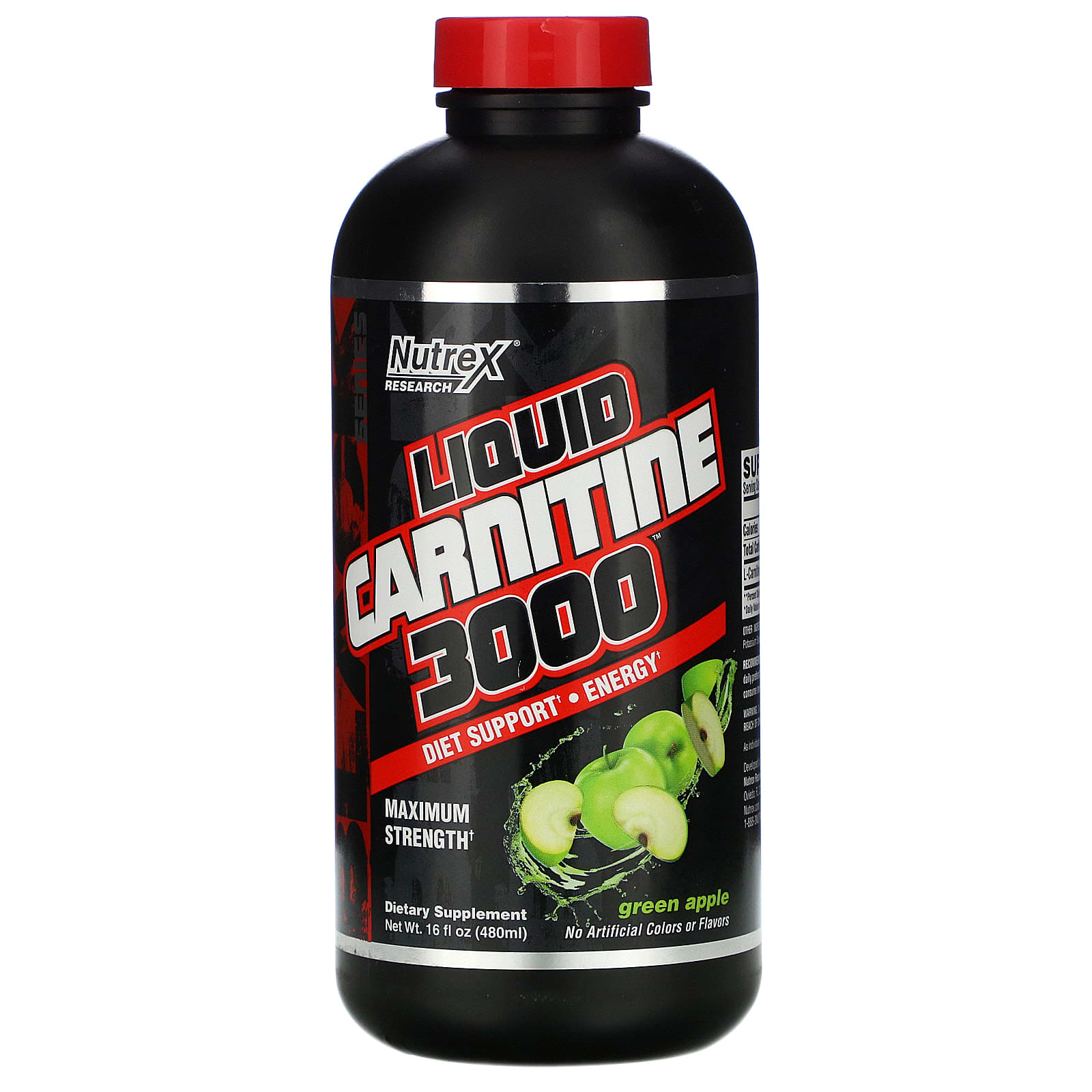Black Series - Liquid Carnitine 3000 - Green Apple - 16 fl oz (480 ml) - Nutrex Research