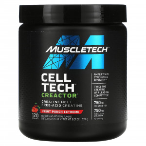 Cell Tech CREACTOR - Creatine HCl + Free - Acid Creatine - Fruit Punch Extreme - 9.51 oz (269 g) - MuscleTech