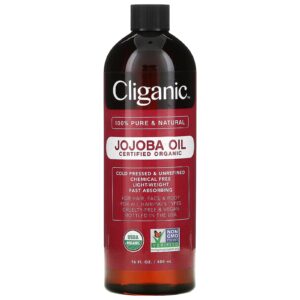 Cliganic Certified Organic Jojoba Oil hair and skin moisturizer 16 fi oz (473 ml)