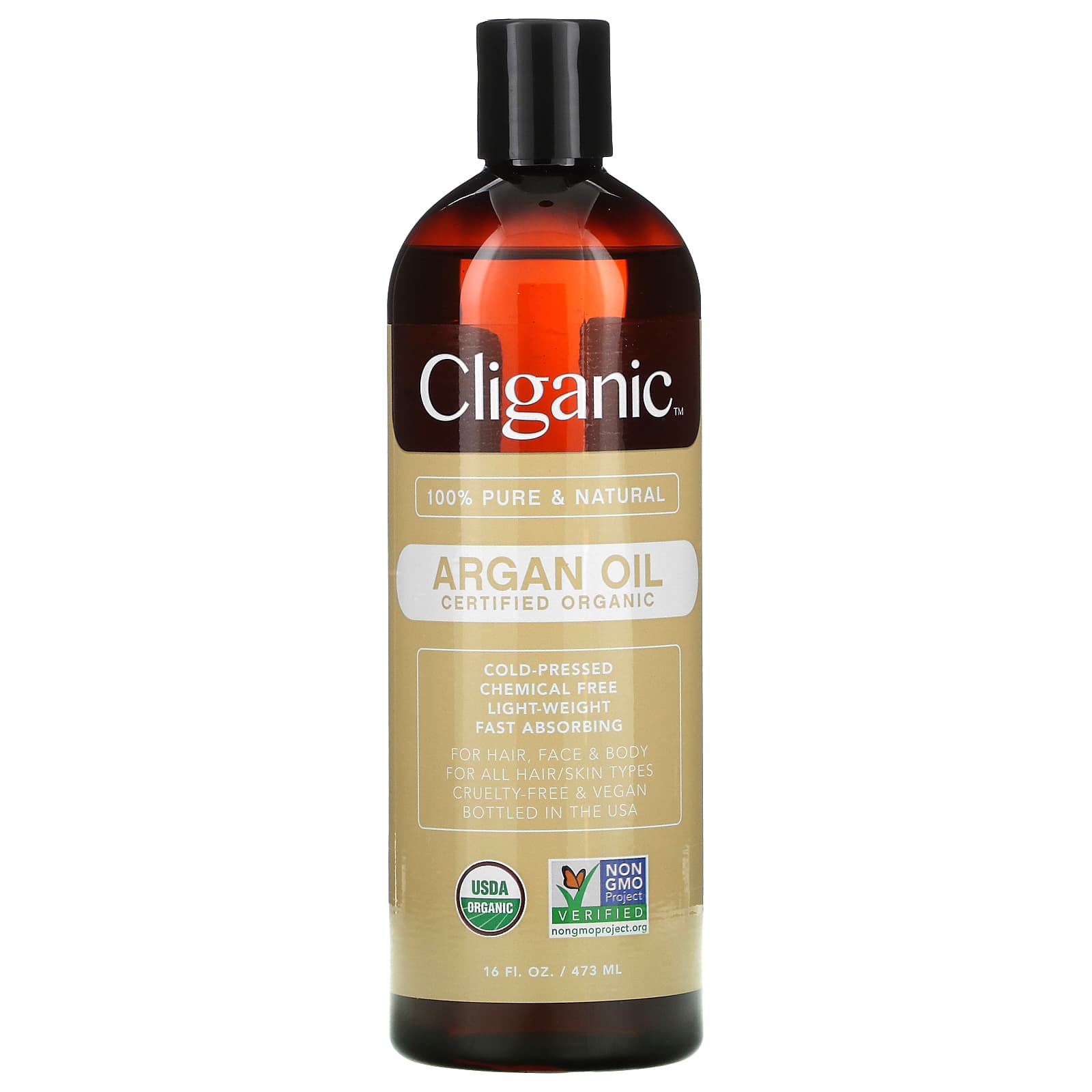 Cliganic Certified Organic Argan Oil hair and skin moisturizer 16 fi oz (473 ml)