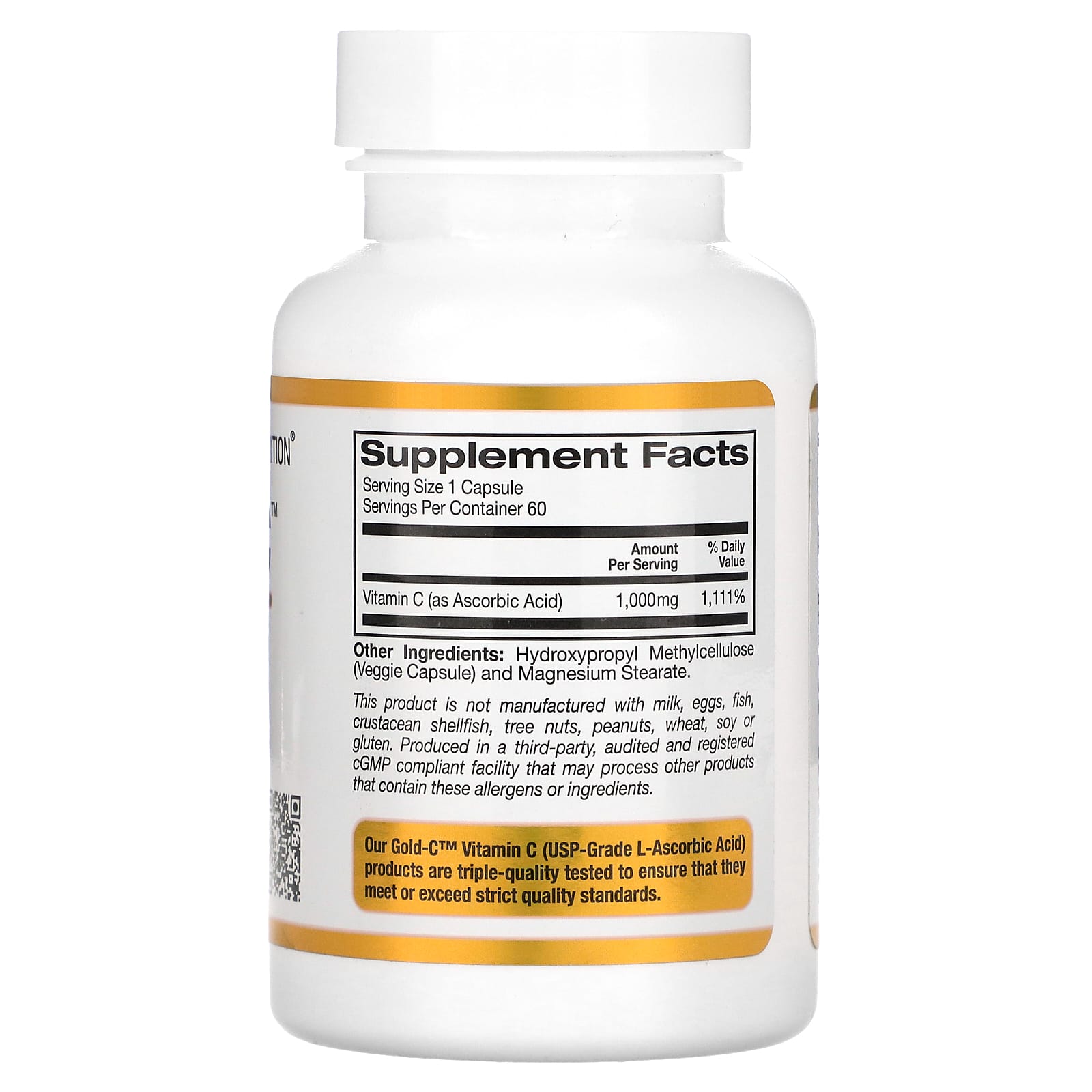 California Gold Nutrition Gold C Vitamin C 1,000 mg immune booster capsules - 60 Capsules