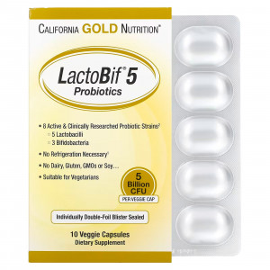 California Gold Nutrition LactoBif Probiotics 5 billion CFU digestive system booster - 10 Veggie Caps