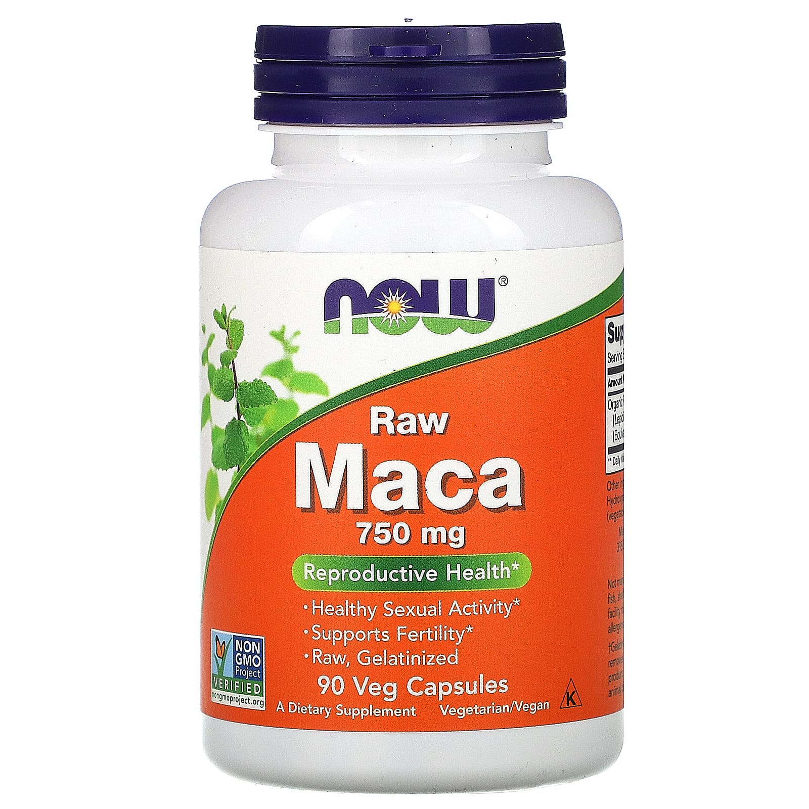NOW Foods Maca Raw 750 mg diatery vegatrian supplement - 90 Veg Capsules