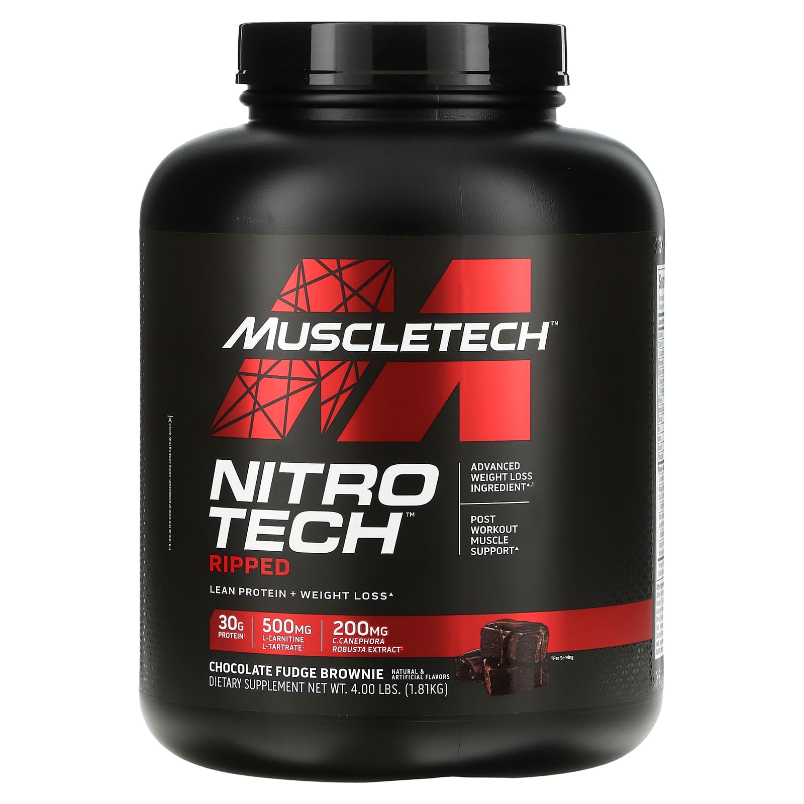 Nitro Tech Ripped - Lean Protein + Weight Loss - Chocolate Fudge Brownie - 4 lbs (1.81 kg) - MuscleTech