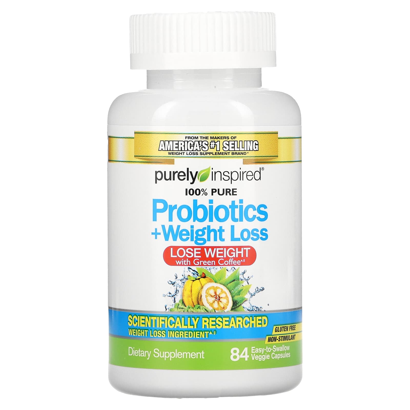 Probiotics + Weight Loss - 84 Easy - to - Swallow Veggie Capsules - Purely Inspired