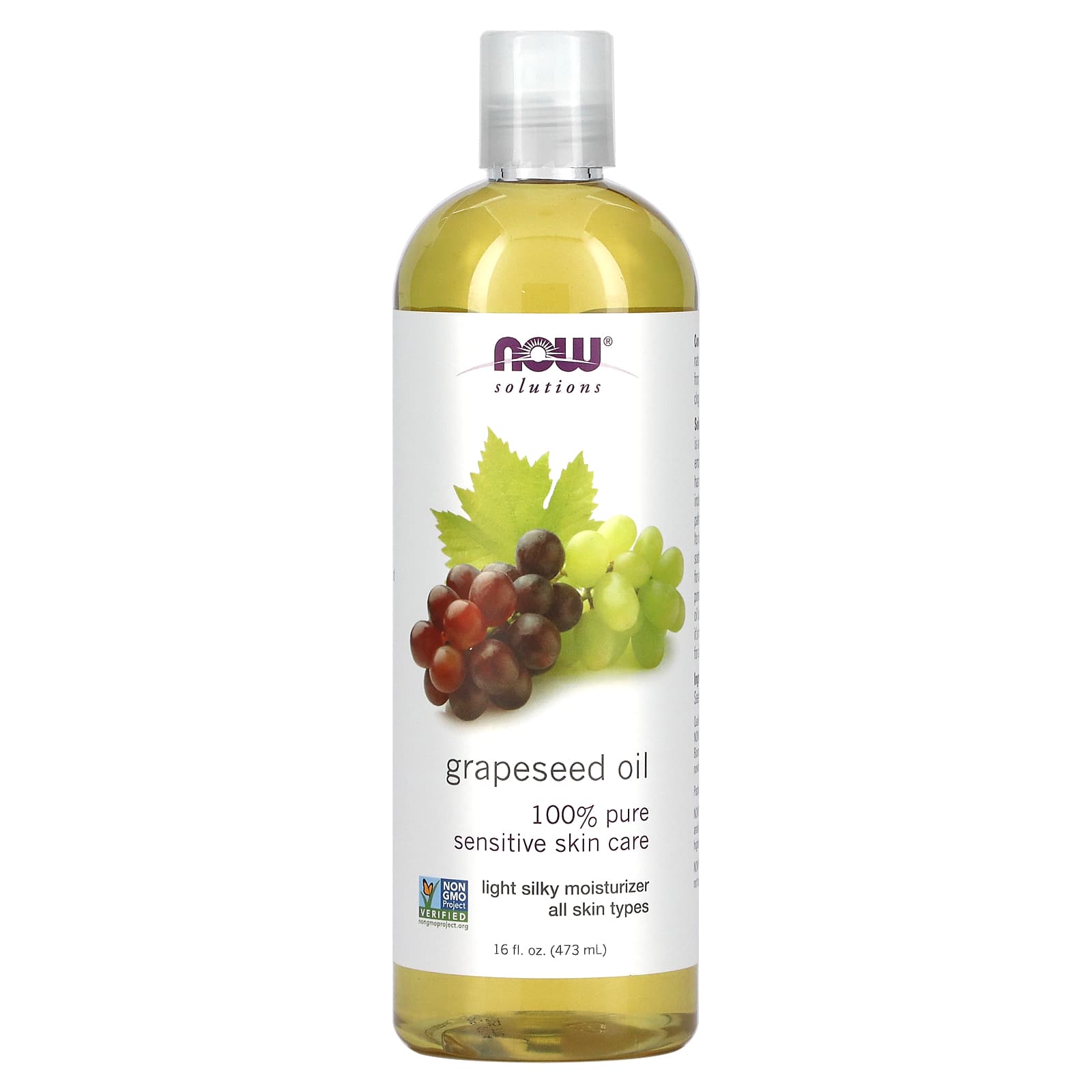 NOW Foods Solutions Grapeseed Oil sensitive skin care -16 fl oz (473 ml)