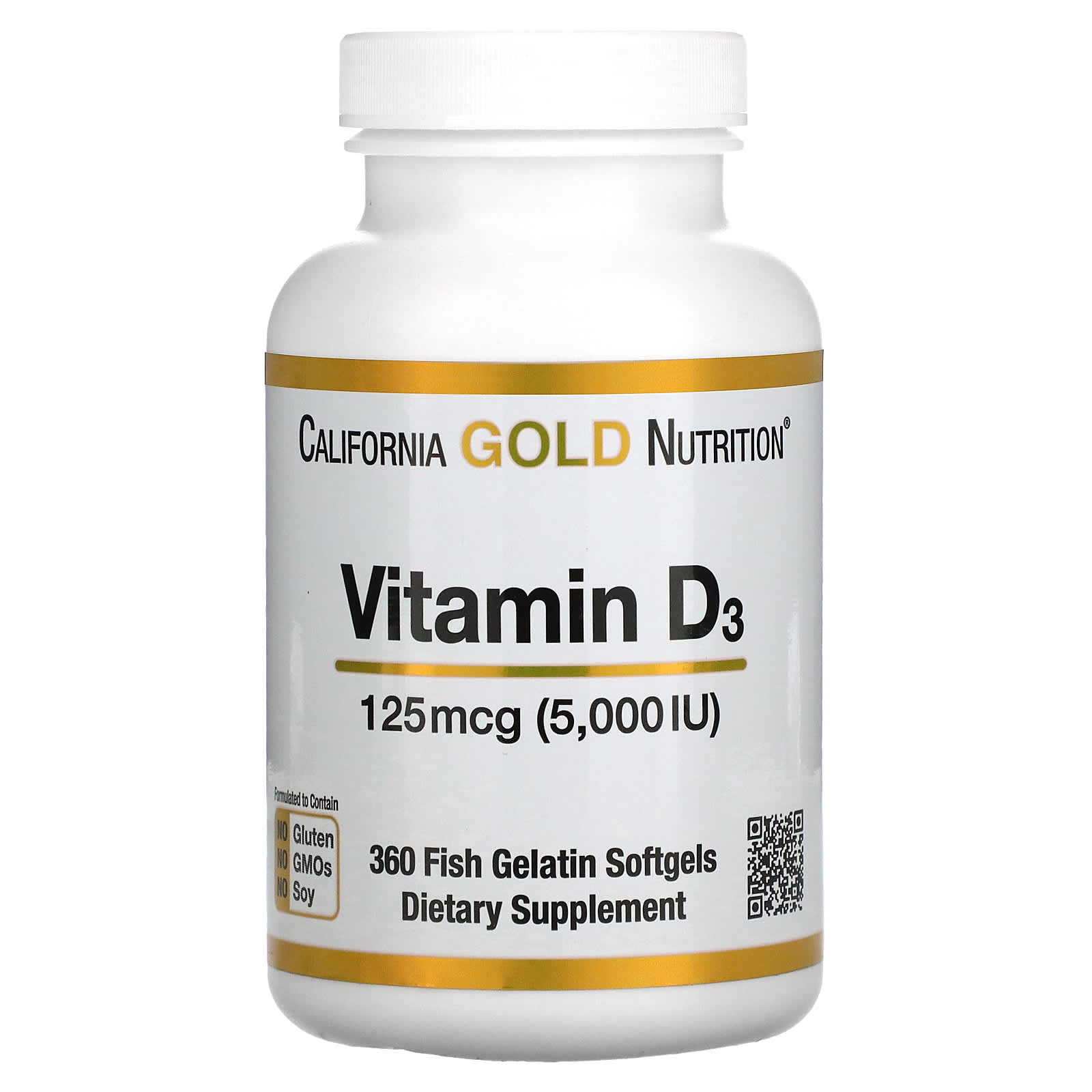 California Gold Nutrition Vitamin D3 -125mcg (5000 IU) - 360 Fish Gelatin Soft gels