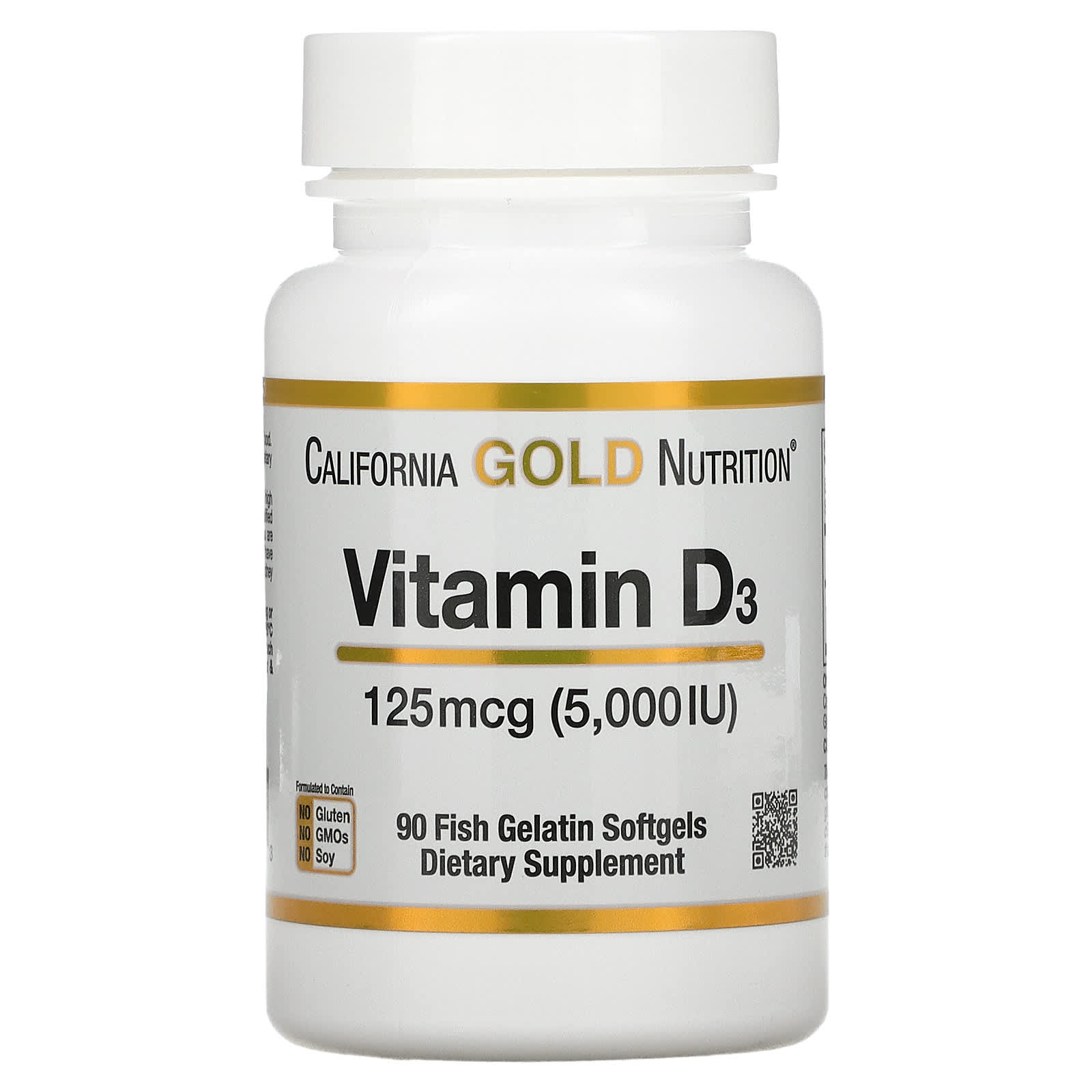 California Gold Nutrition Vitamin D3 -125mcg (5000 IU) - 90 Fish Gelatin Soft gels