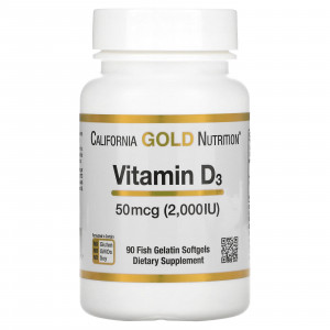 California Gold Nutrition Vitamin D3 -50 mcg (2000 IU) - 90 Fish Gelatin Soft gels